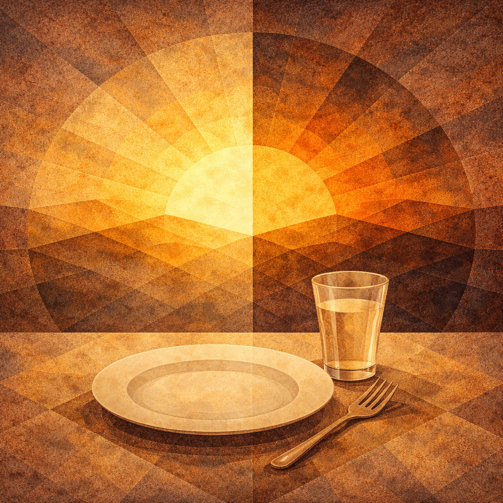 fasting represented by sunrise and sunset as geometric halves