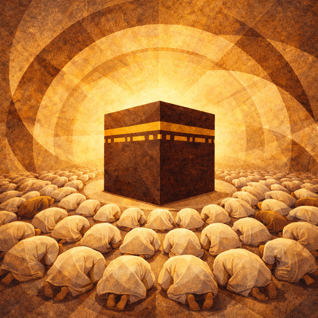 pilgrims in prayer around the Kaaba